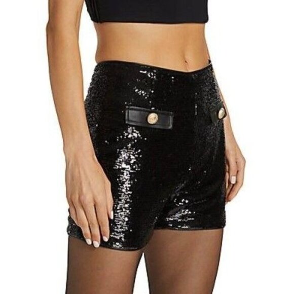 Generation Love Black Bridget Sequin Shorts Size 10 NWT Fitted Gold Buttons - Picture 1 of 11